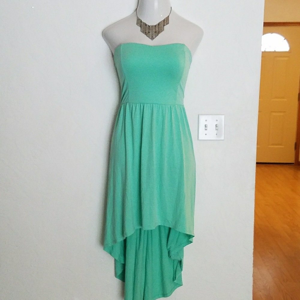 Teal high low strapless dress